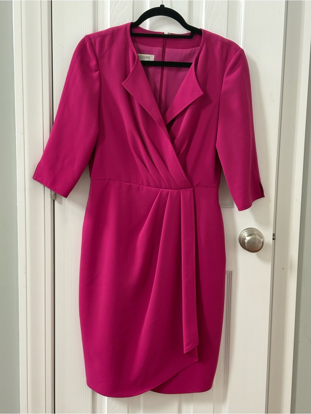 Kay Unger Hot Pink Faux-Wrap Midi Dress